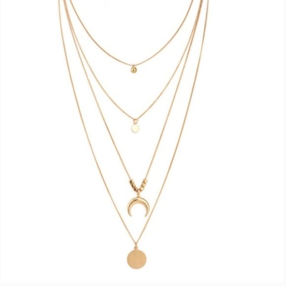 Four Tiered BOHO Style Moon Pendant Necklace - Picture 2 of 2